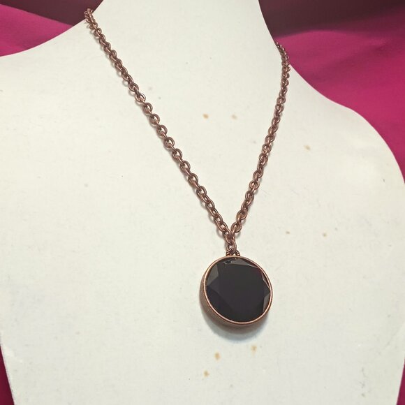Handmade Vintage Reversable Copper and Black Obsidian Pendant Necklace - Picture 2 of 9